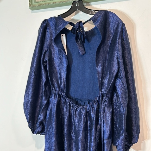 TOPSHOP Premium Textured tiered open back Midi Dress Medium Blue Metallic Size 6 - Picture 10 of 10